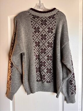 Vintage Spettro 80s Sweater Chunky Knit Gray Snowflake men’s size XL  Fairisle